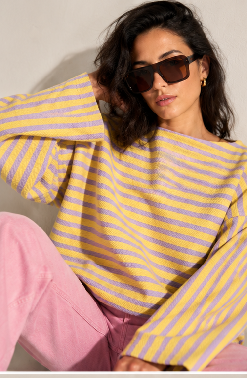 DANDELION Yellow & Lilac Striped Woven Cotton Jumper