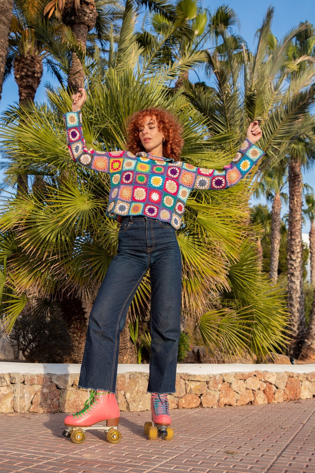 Shelly Floral Crochet Jumper - Blue