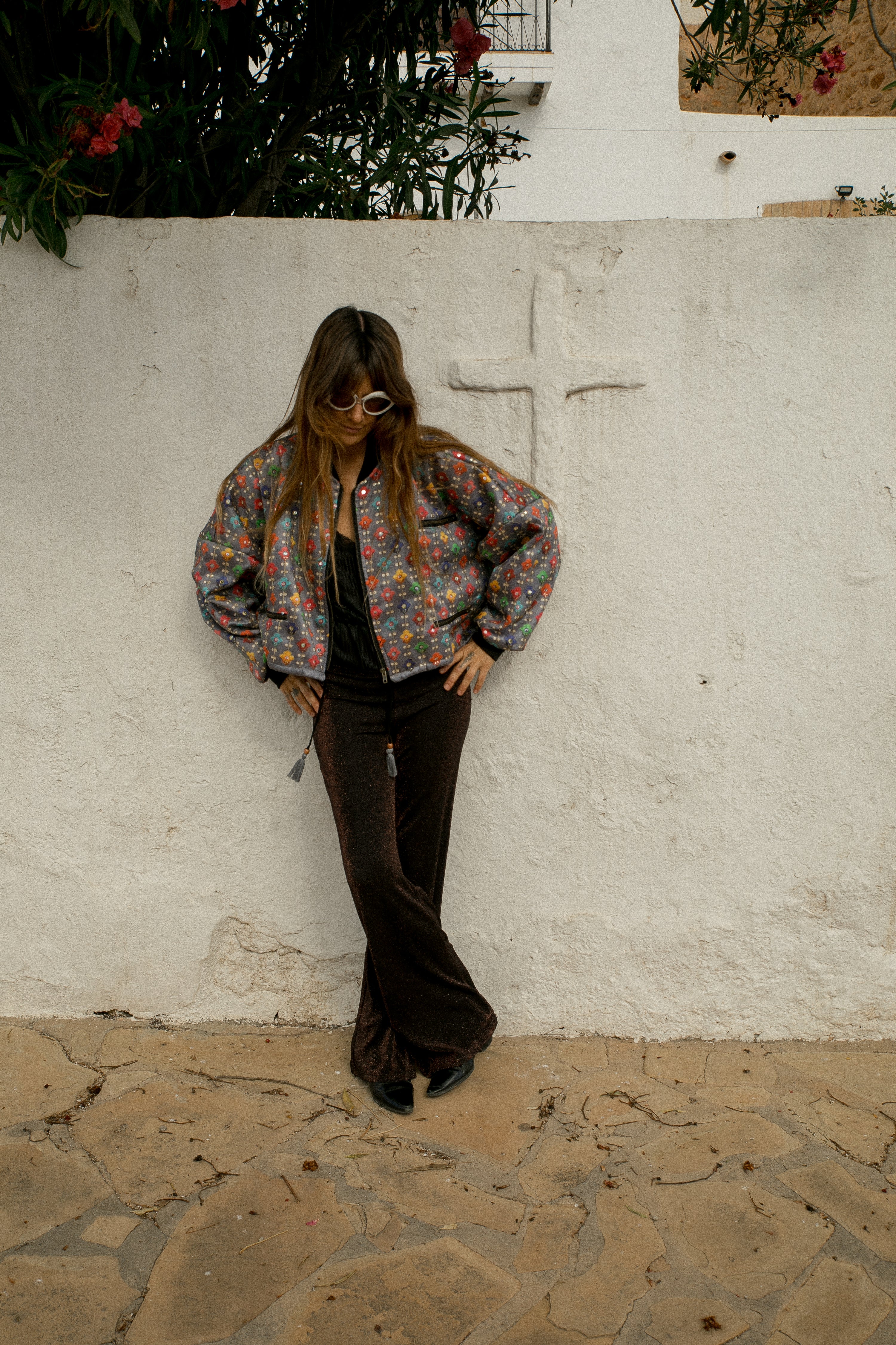 JANA Bomber - Grey rainbow flower