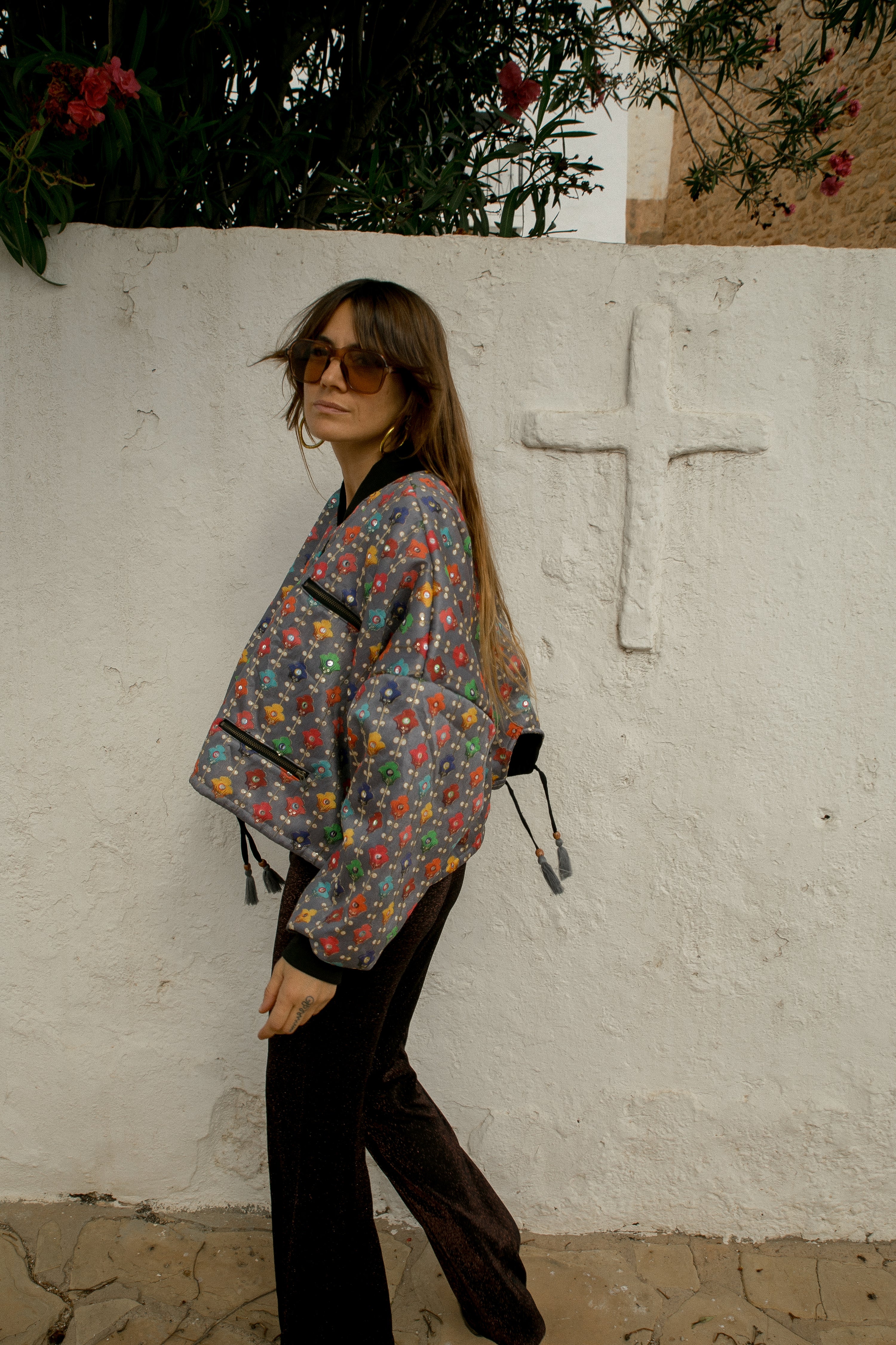 JANA Bomber - Grey rainbow flower