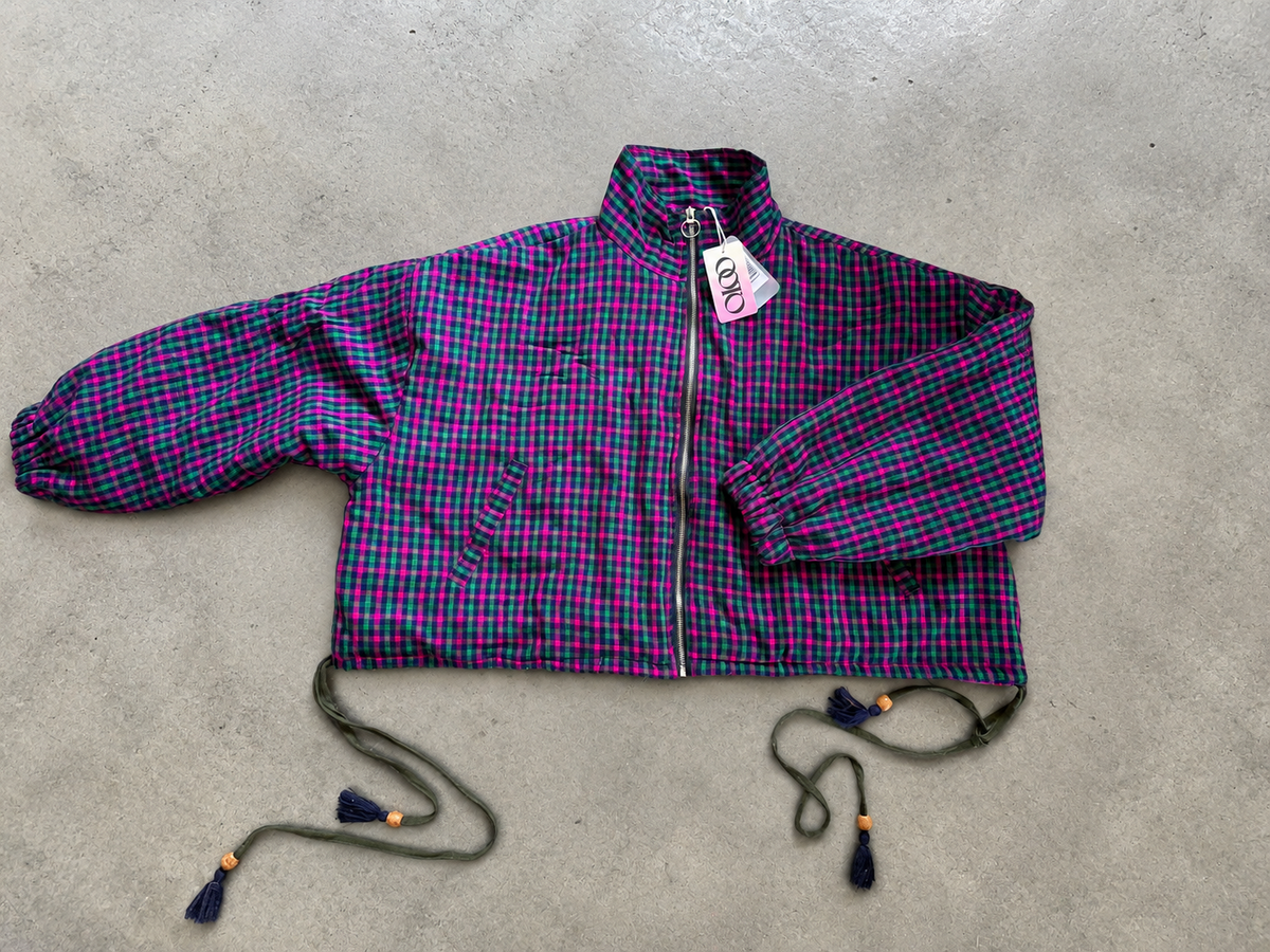 STOOP Pink & Navy Check Oversized Bomber Jacket