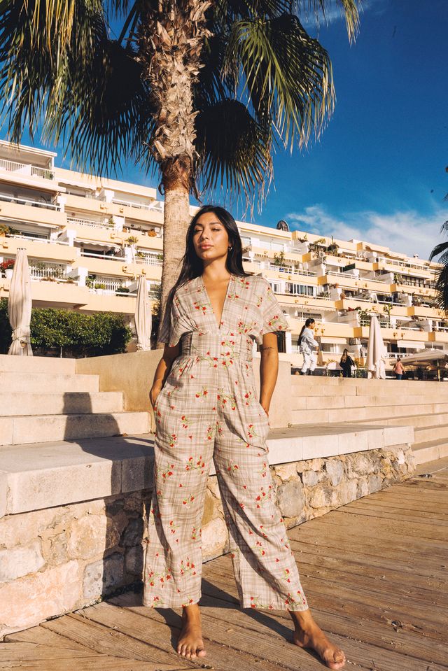 TINA Jumpsuit Green check rose