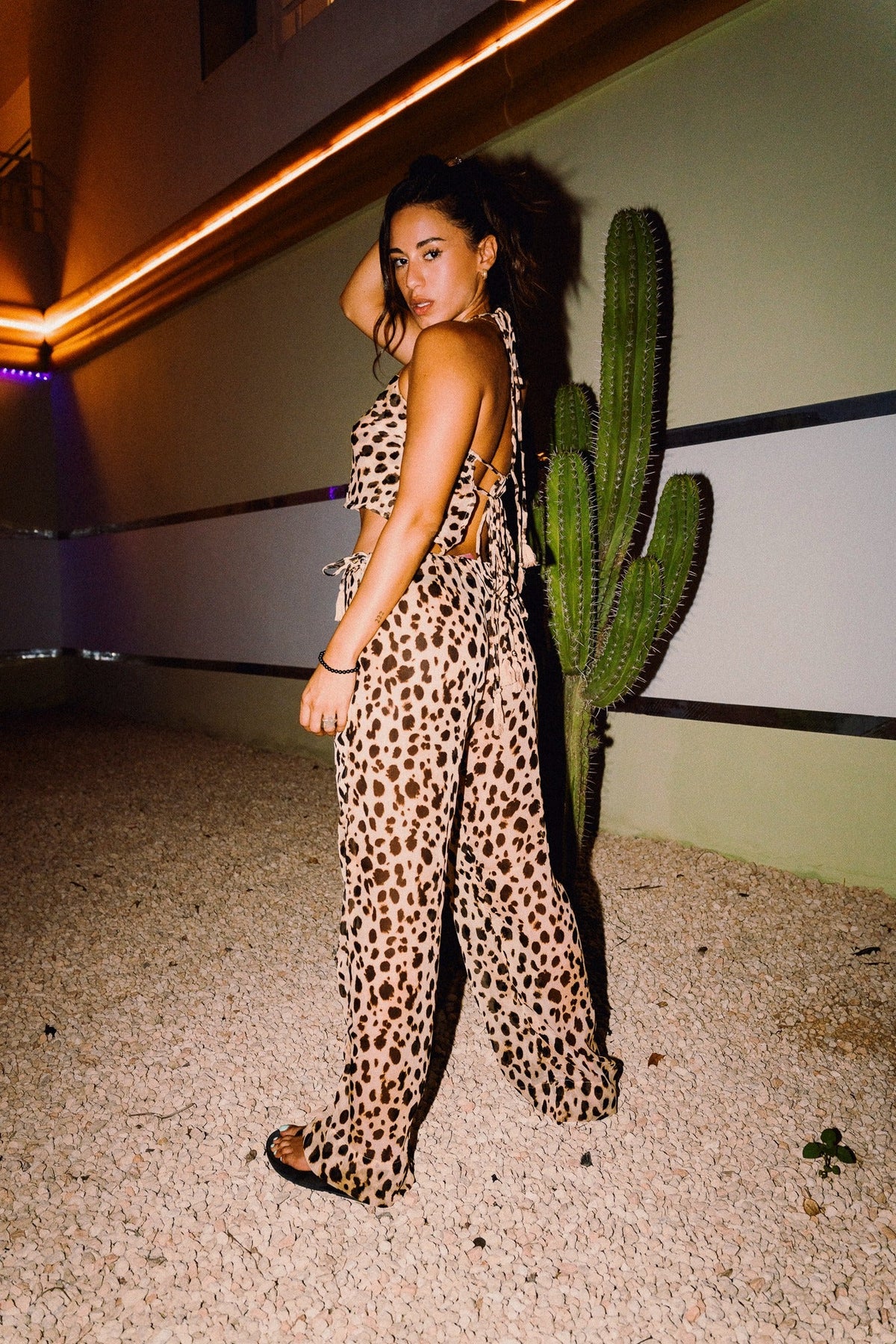 CHICHI cheetah print open-back cropped halter top, side view