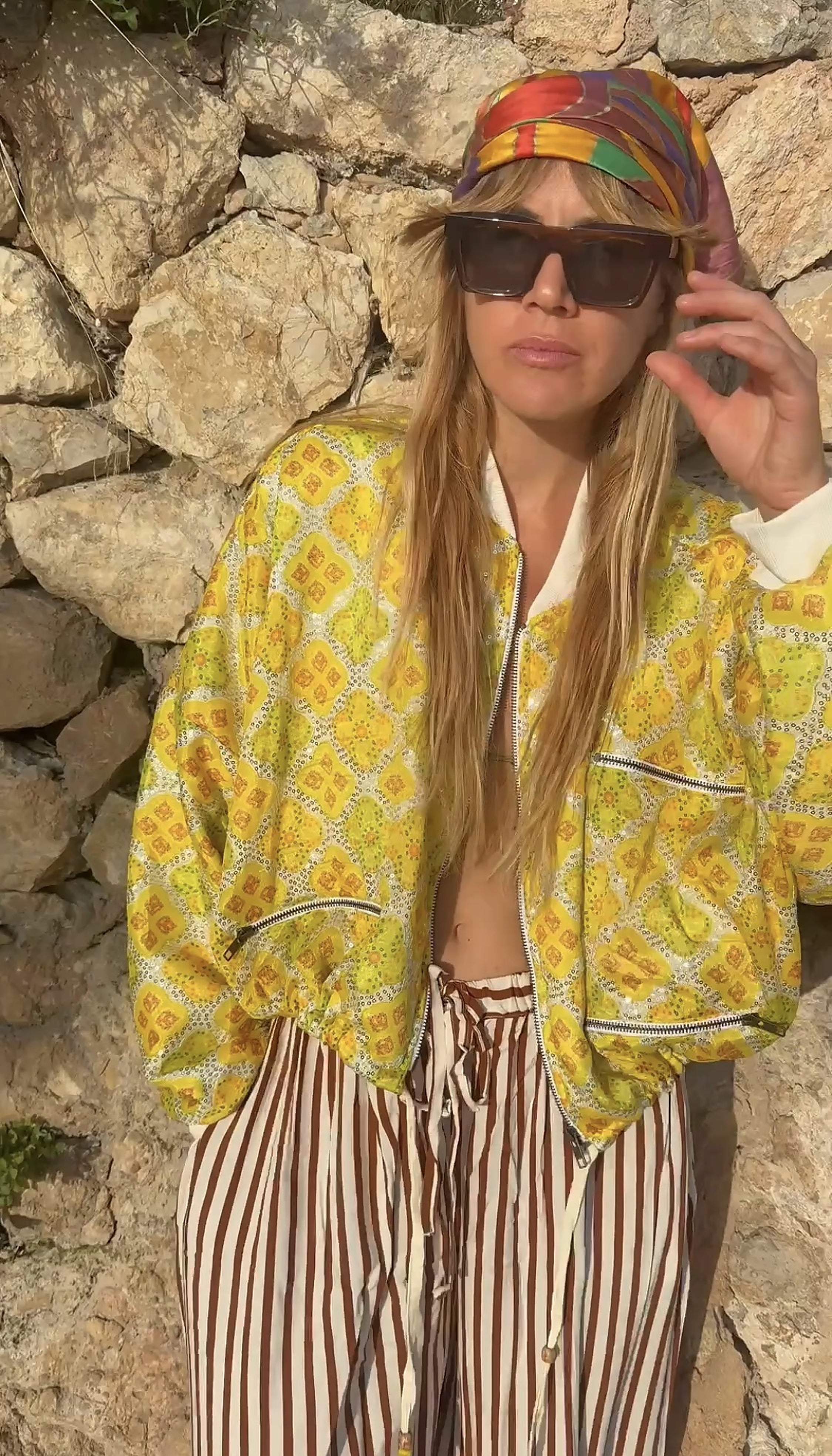 DION Embellished Cropped Bomber Jacket – Sunshine Yellow