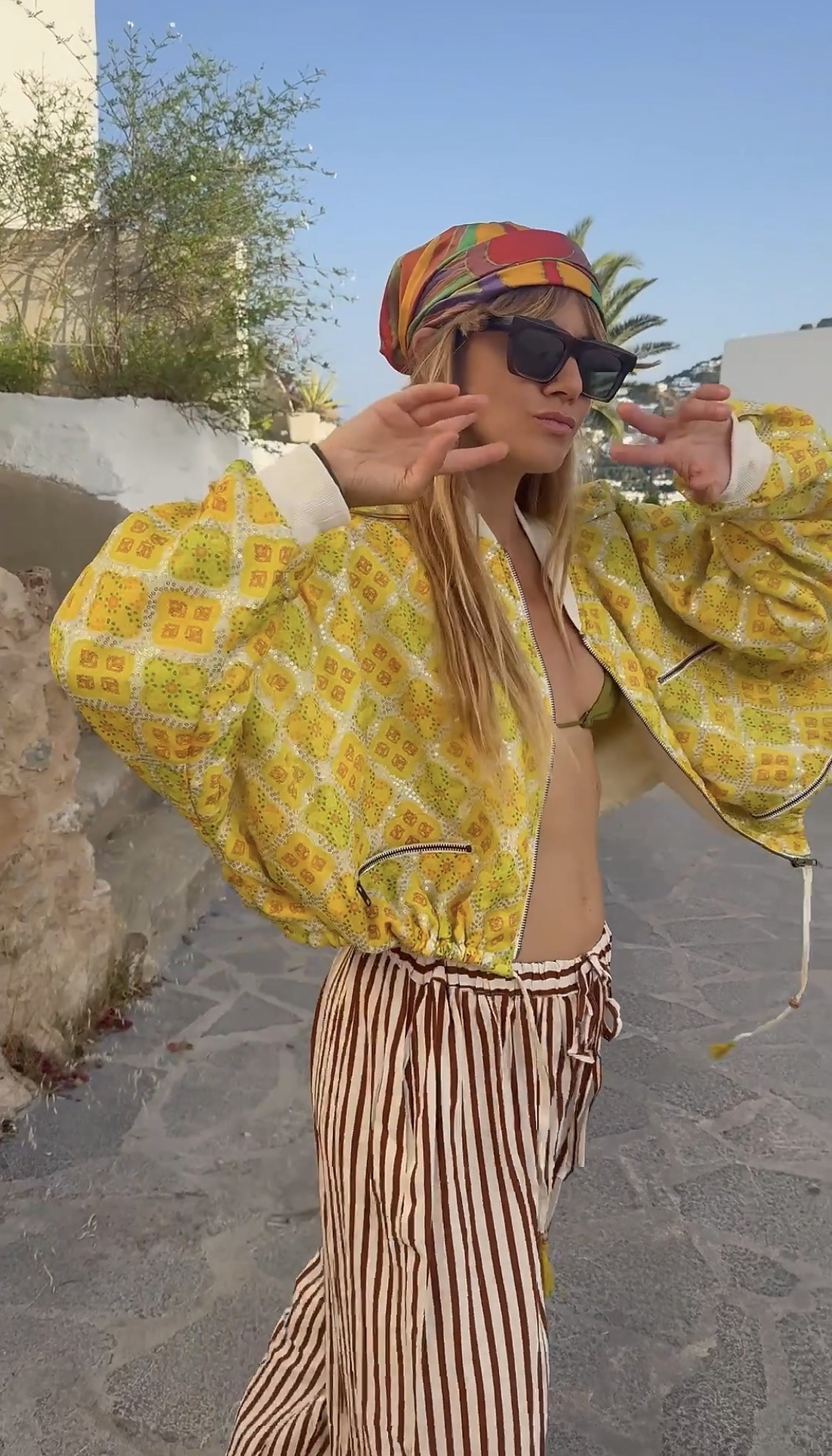 DION Embellished Cropped Bomber Jacket – Sunshine Yellow