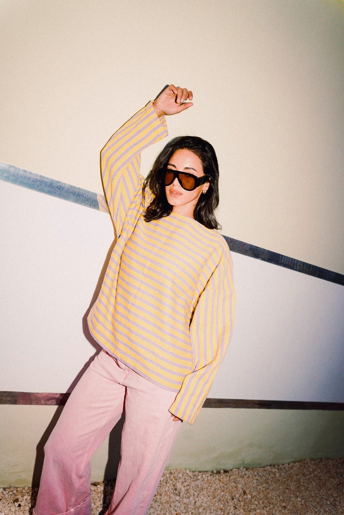 DANDELION heavy cotton striped pullover editorial front view