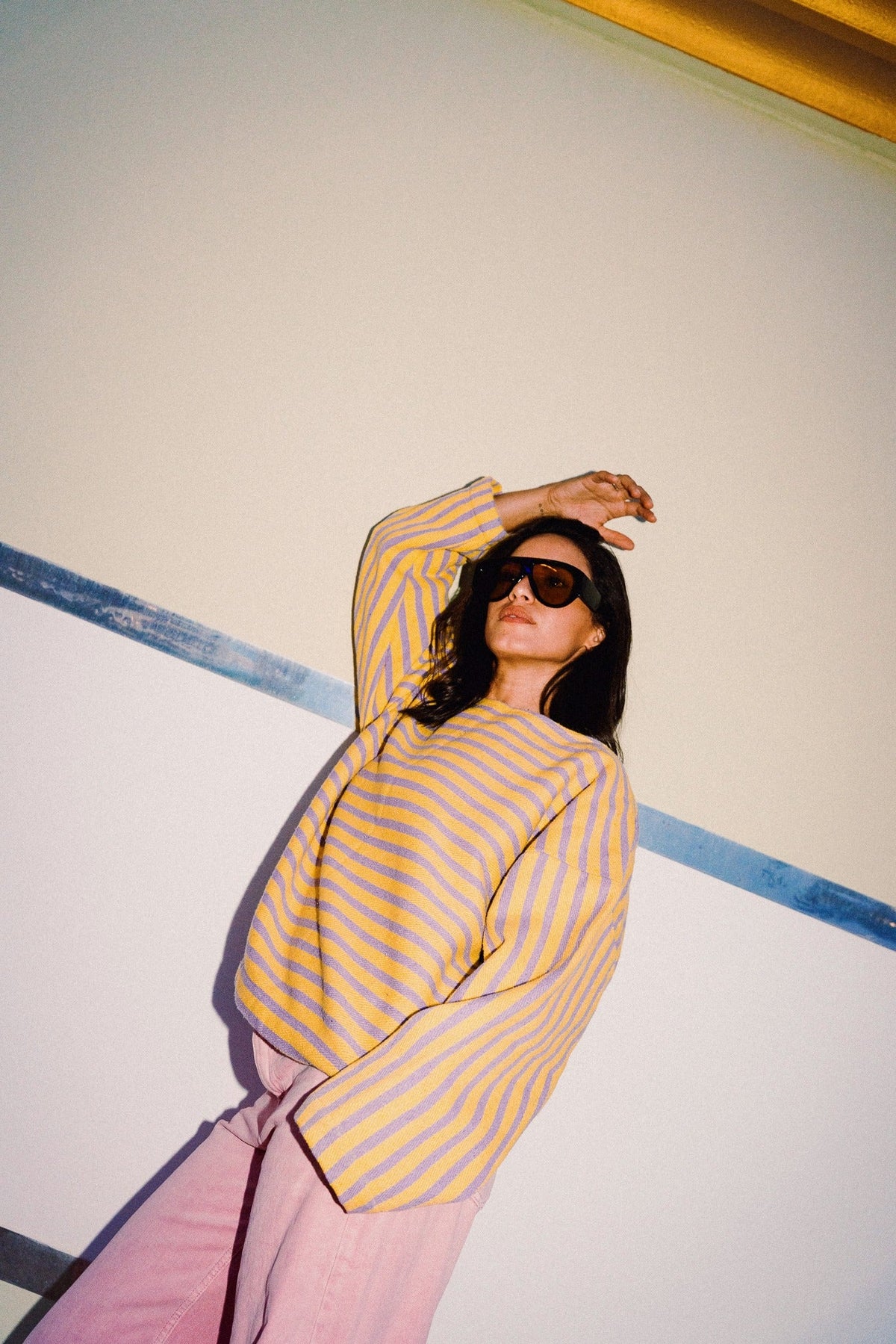 Full outfit of oversized DANDELION cotton pullover with wide sleeves