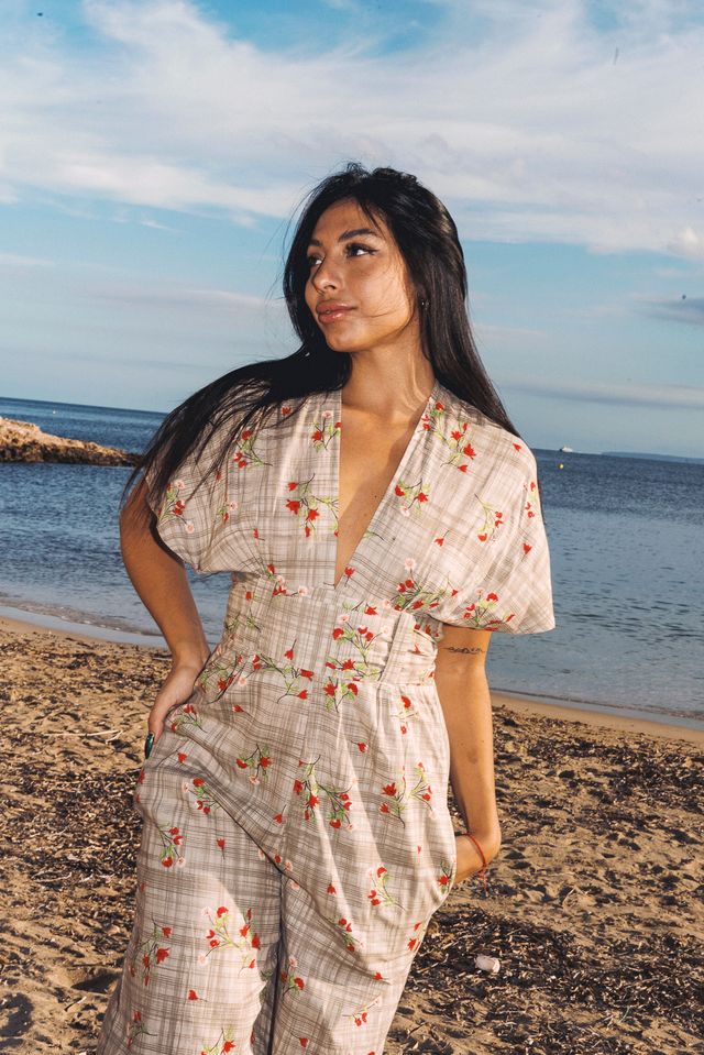 TINA Jumpsuit Green check rose