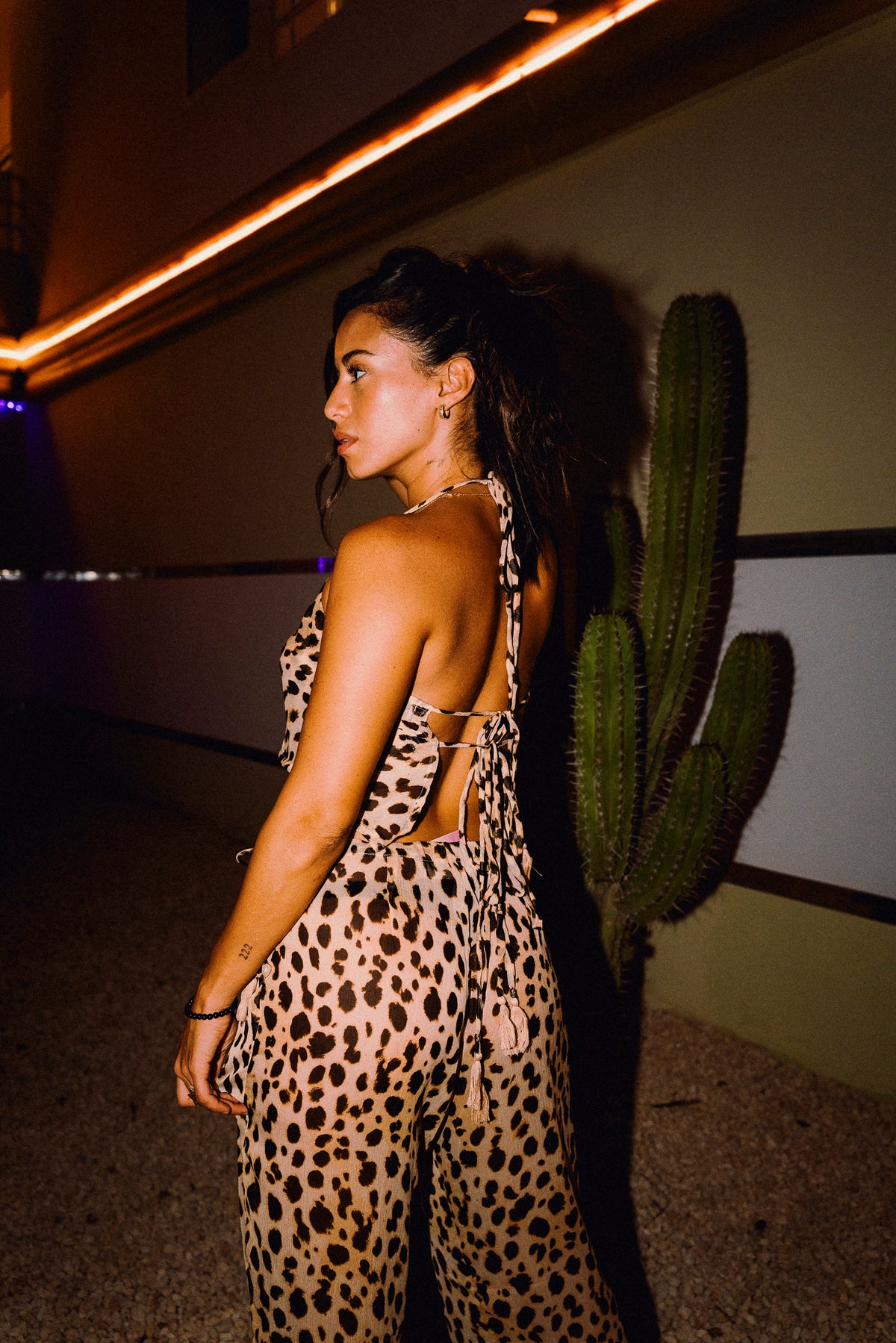 CHICHI cheetah print outfit with matching top and wide leg trousers