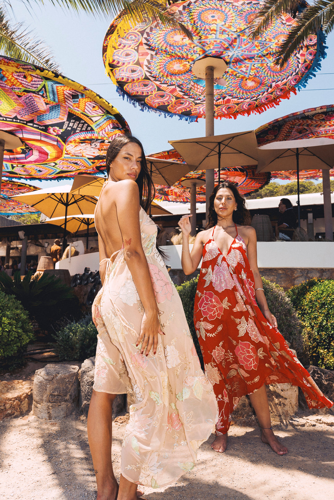 Light Nude Ariella Halter Neck Dress: Embroidered Floral Sequin Summer Maxi – Lightweight One Size