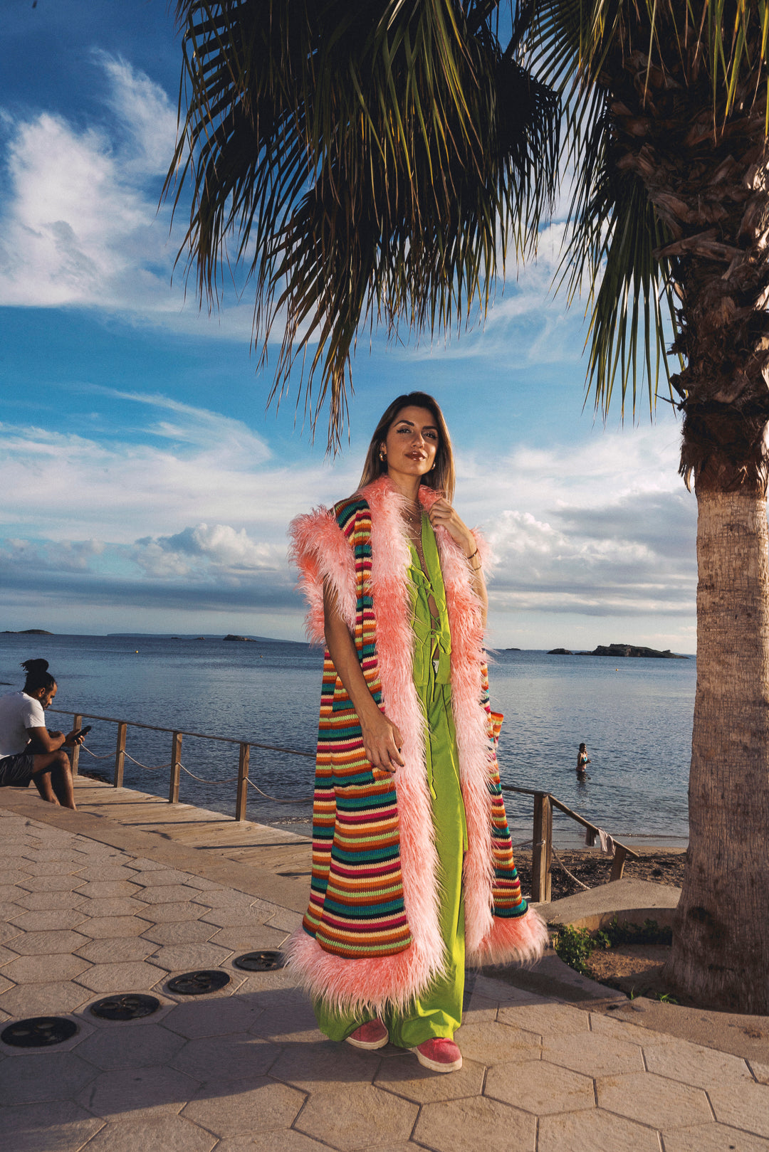 LUMI Rainbow knitted long Gilet - Bright