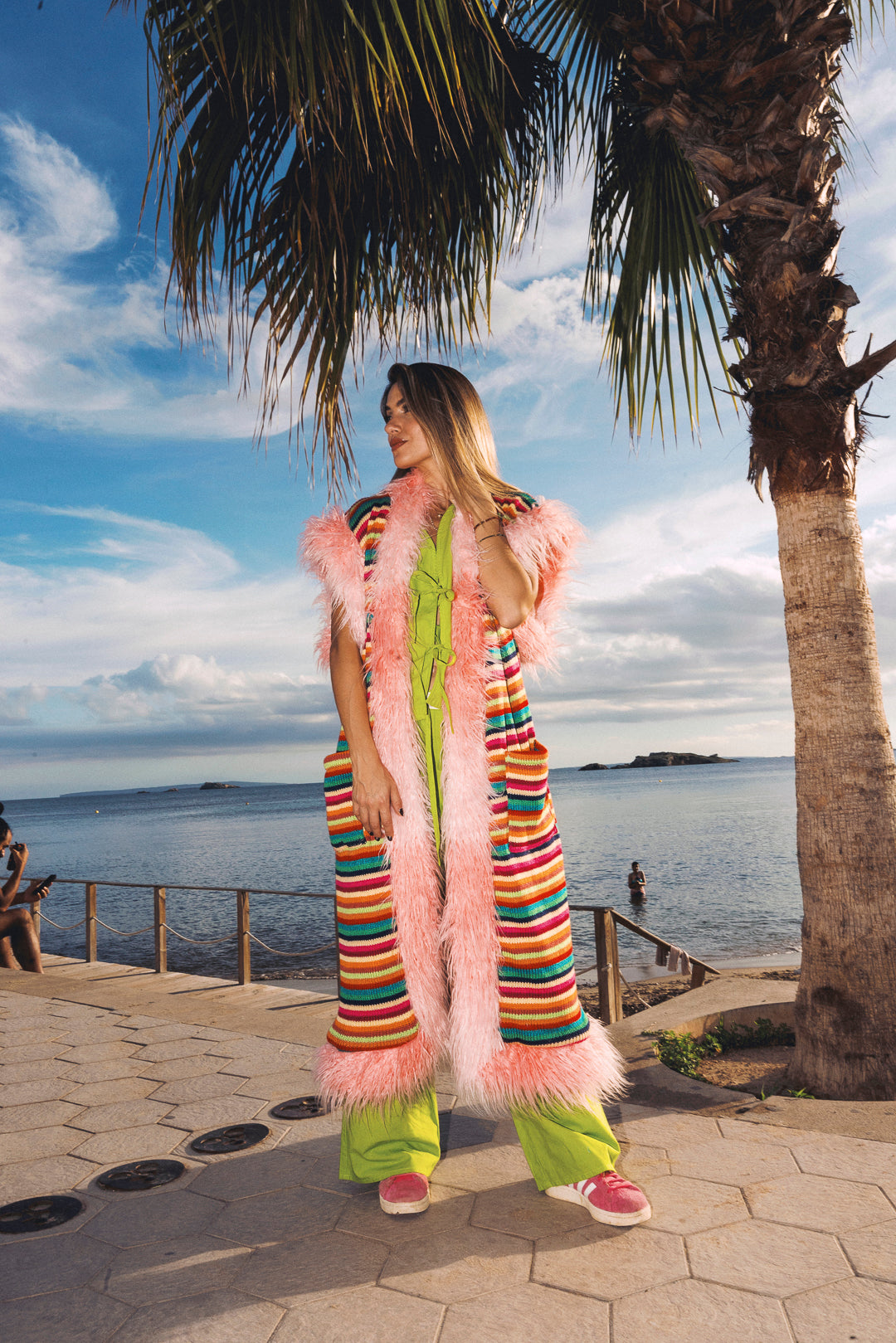 LUMI Rainbow knitted long Gilet - Bright