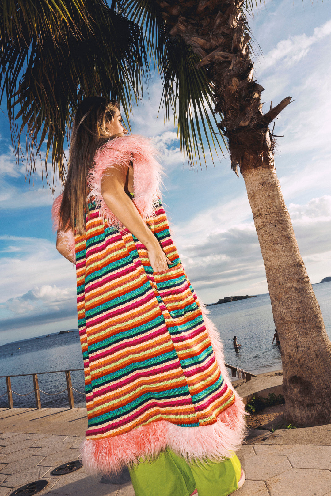 LUMI Rainbow knitted long Gilet - Bright