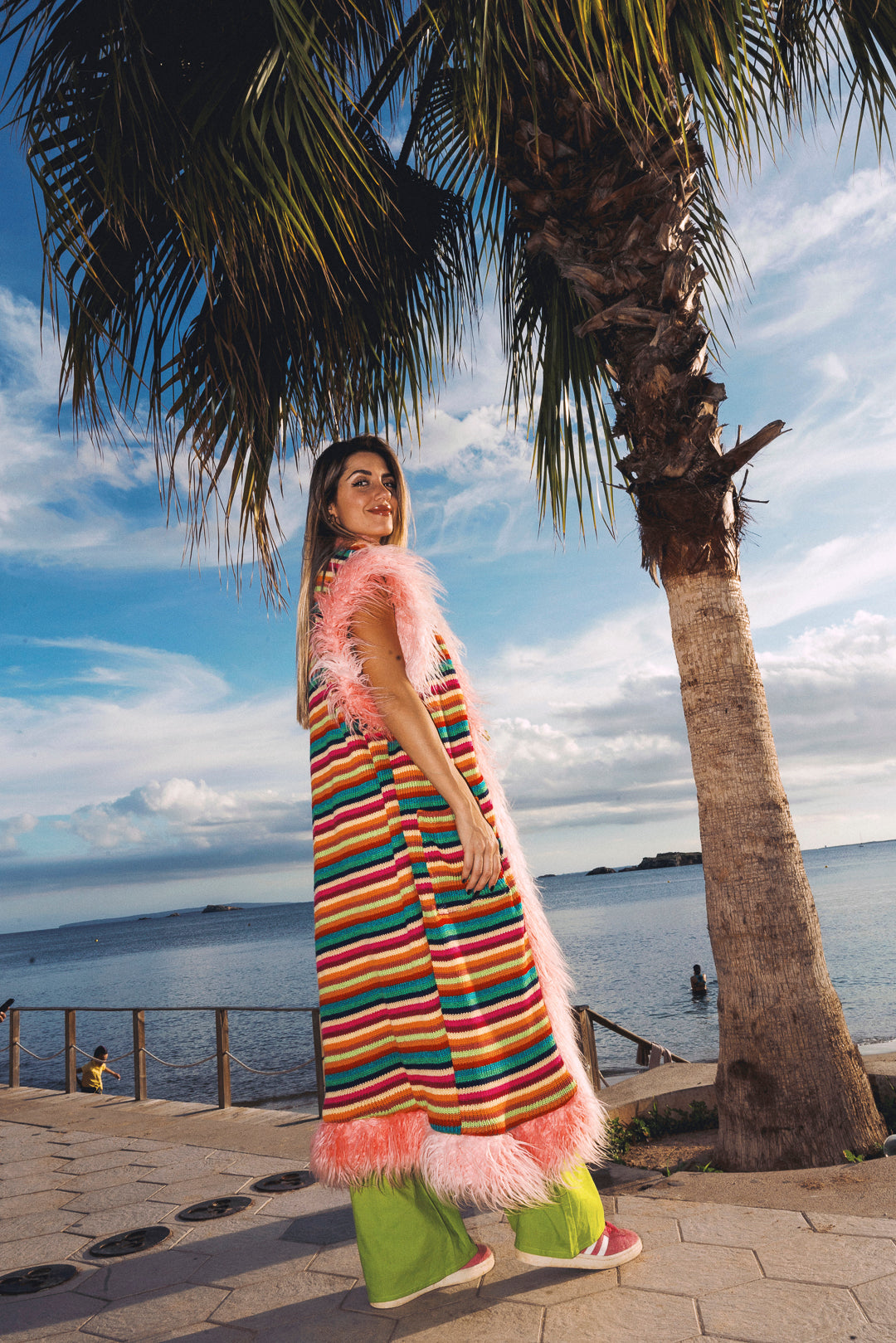 LUMI Rainbow knitted long Gilet - Bright