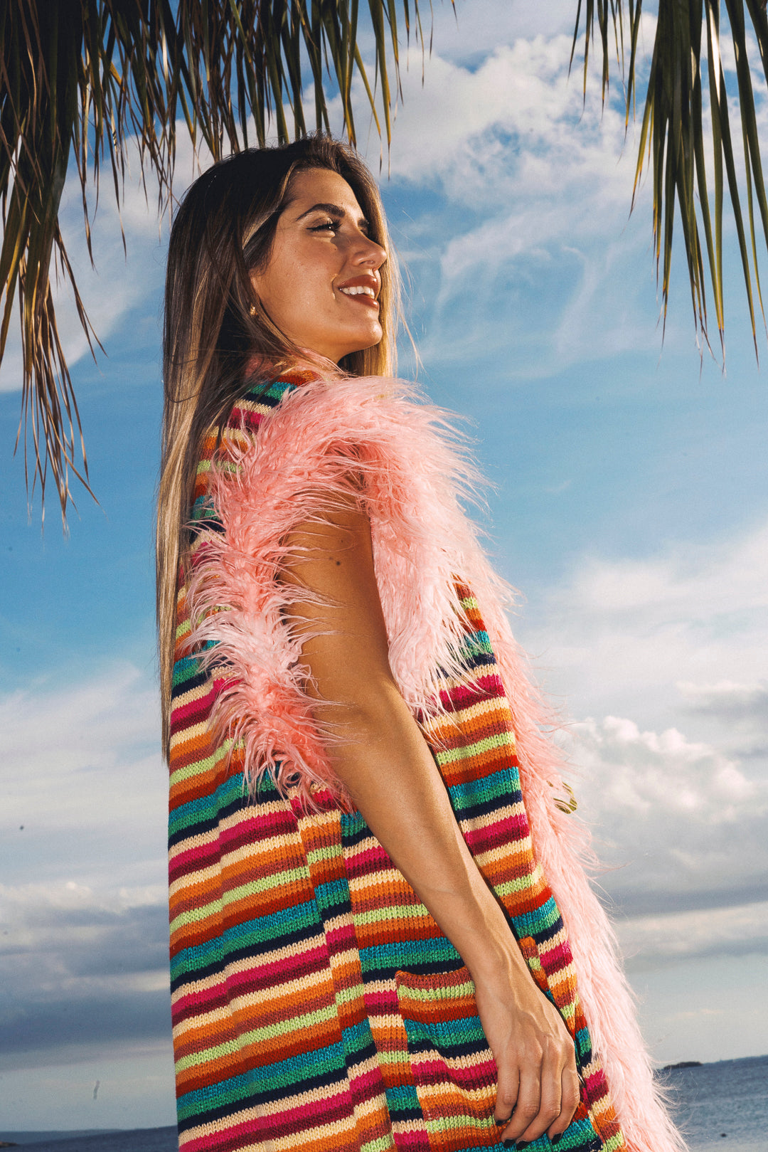 LUMI Rainbow knitted long Gilet - Bright