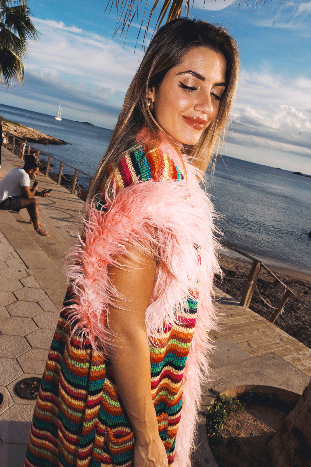 LUMI Rainbow knitted long Gilet - Bright