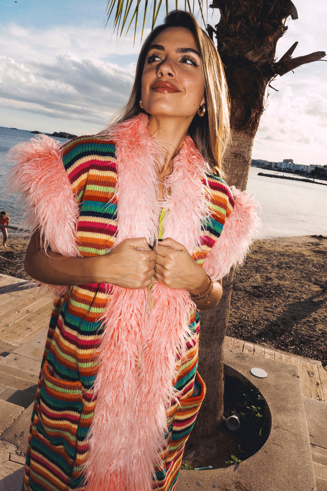 LUMI Rainbow knitted long Gilet - Bright