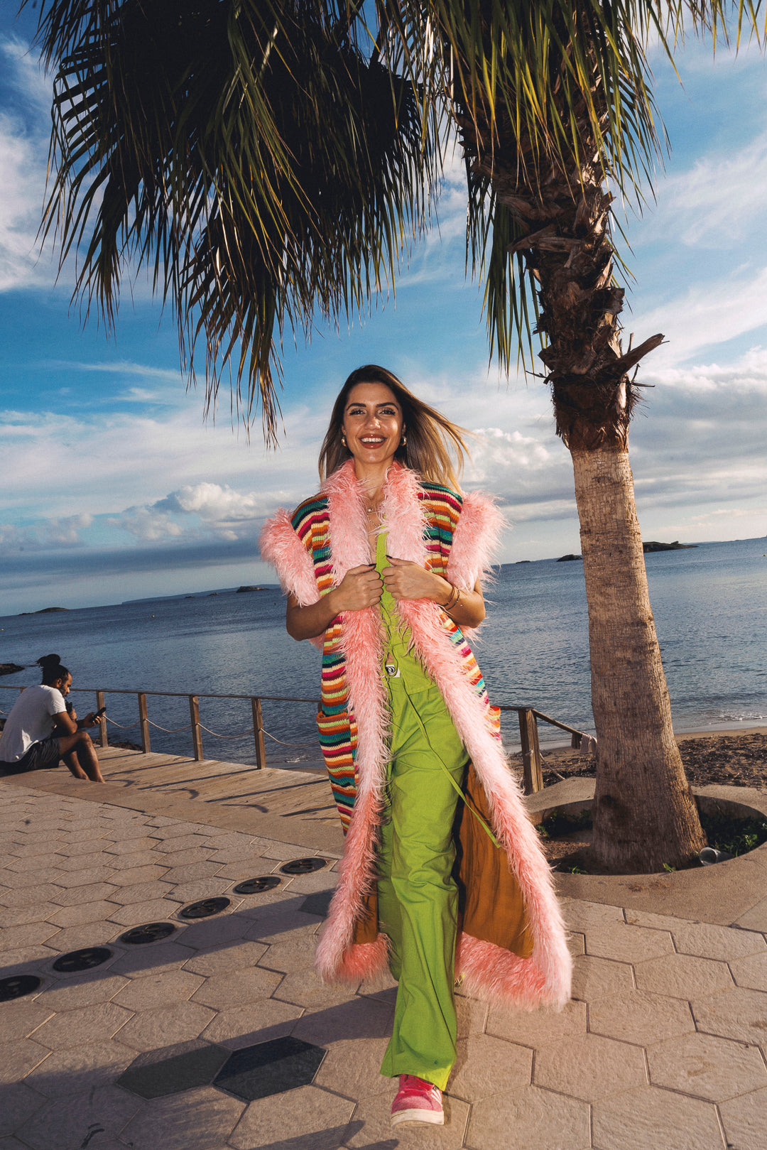 LUMI Rainbow knitted long Gilet - Bright