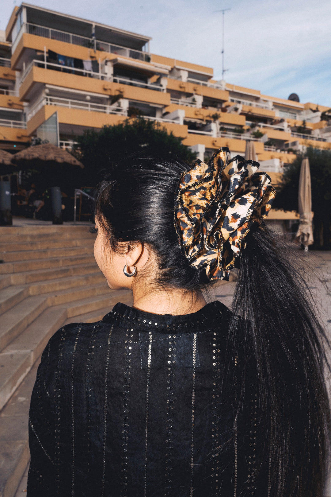 Double Ruffle scrunchie - Leopard Print cotton