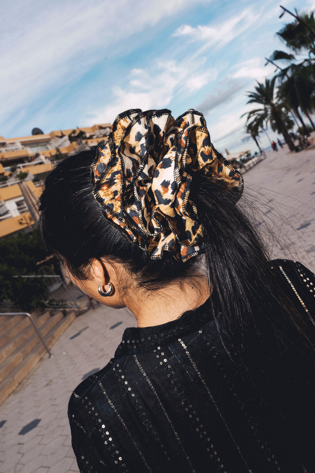 Double Ruffle scrunchie - Leopard Print cotton