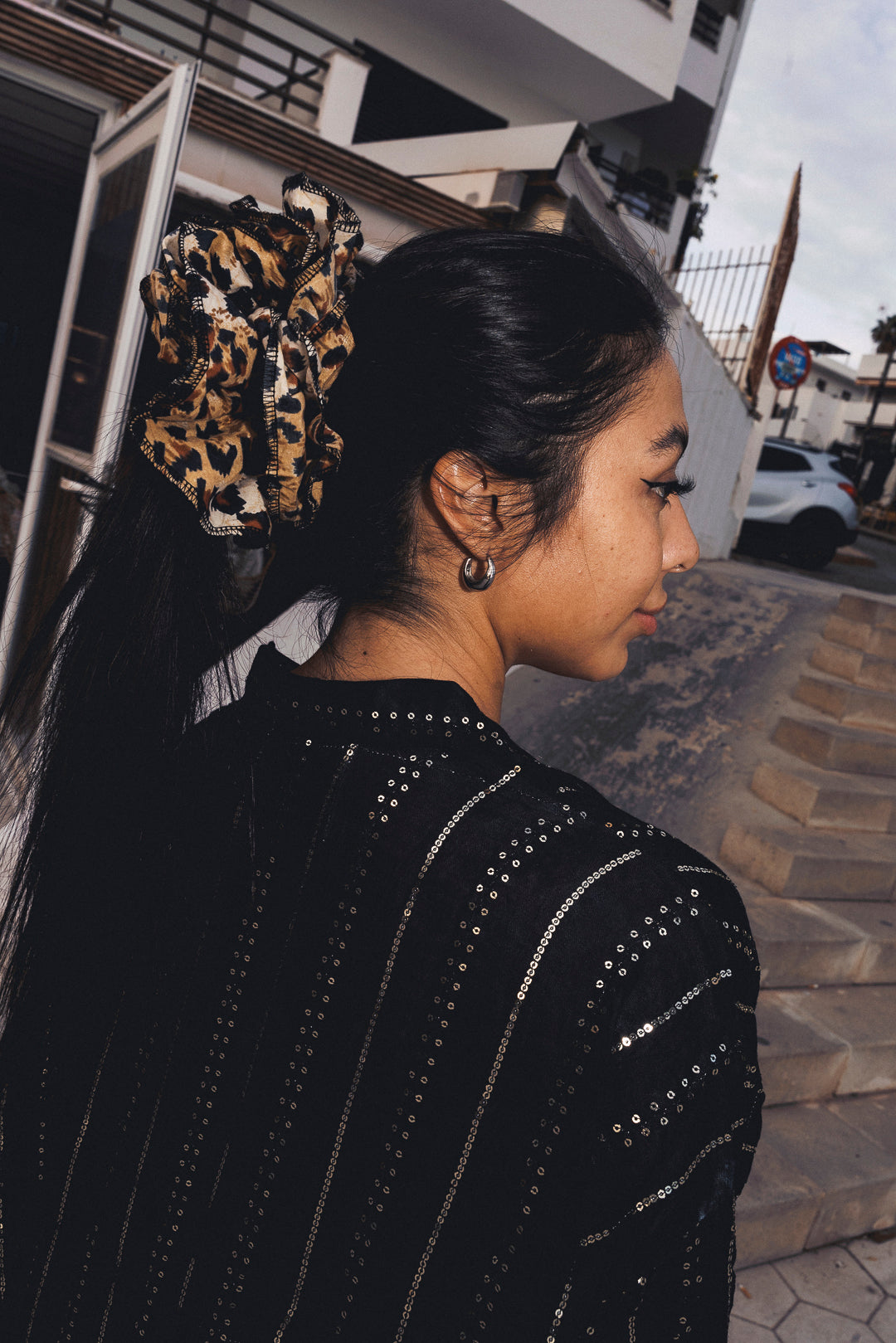 Double Ruffle scrunchie - Leopard Print cotton