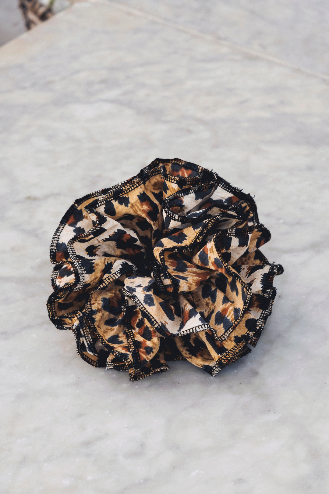 Double Ruffle scrunchie - Leopard Print cotton
