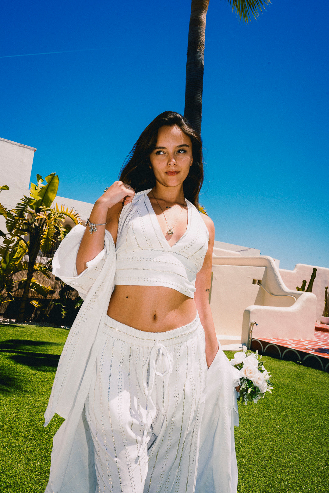 'BLANCA ' LOUNGE SET Crop Top - White