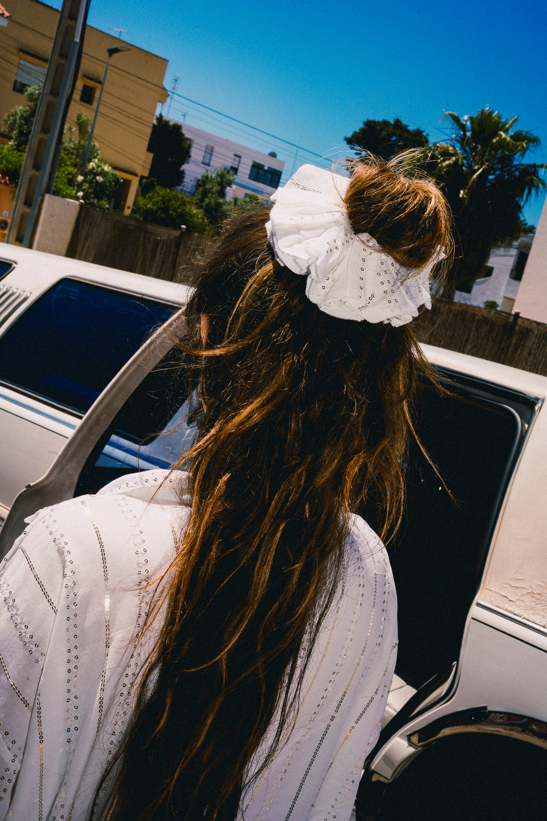 'BLANCA'  Double Ruffle scrunchie - White