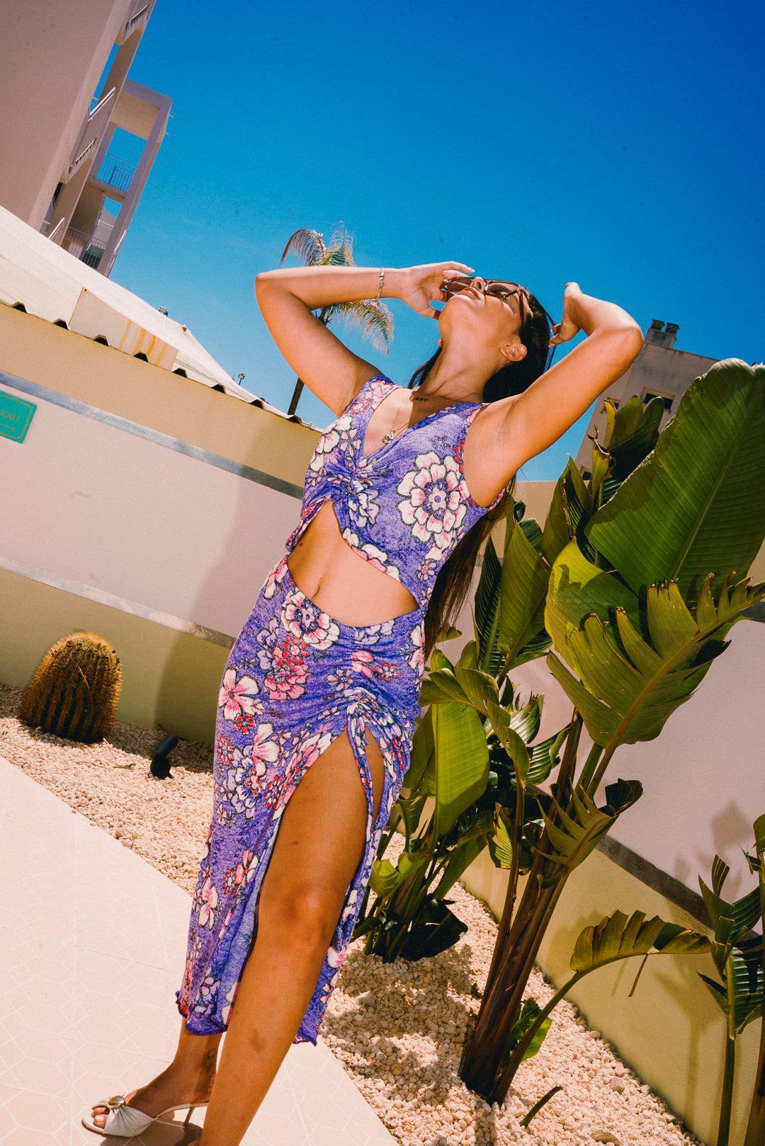 ZENNIA purple floral sleeveless Crop top