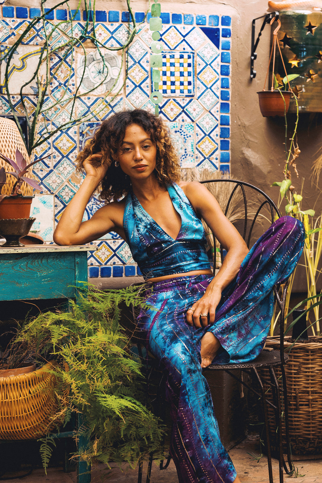 'Ses Salines' LOUNGE SET Crop Top - Blue/ Purple