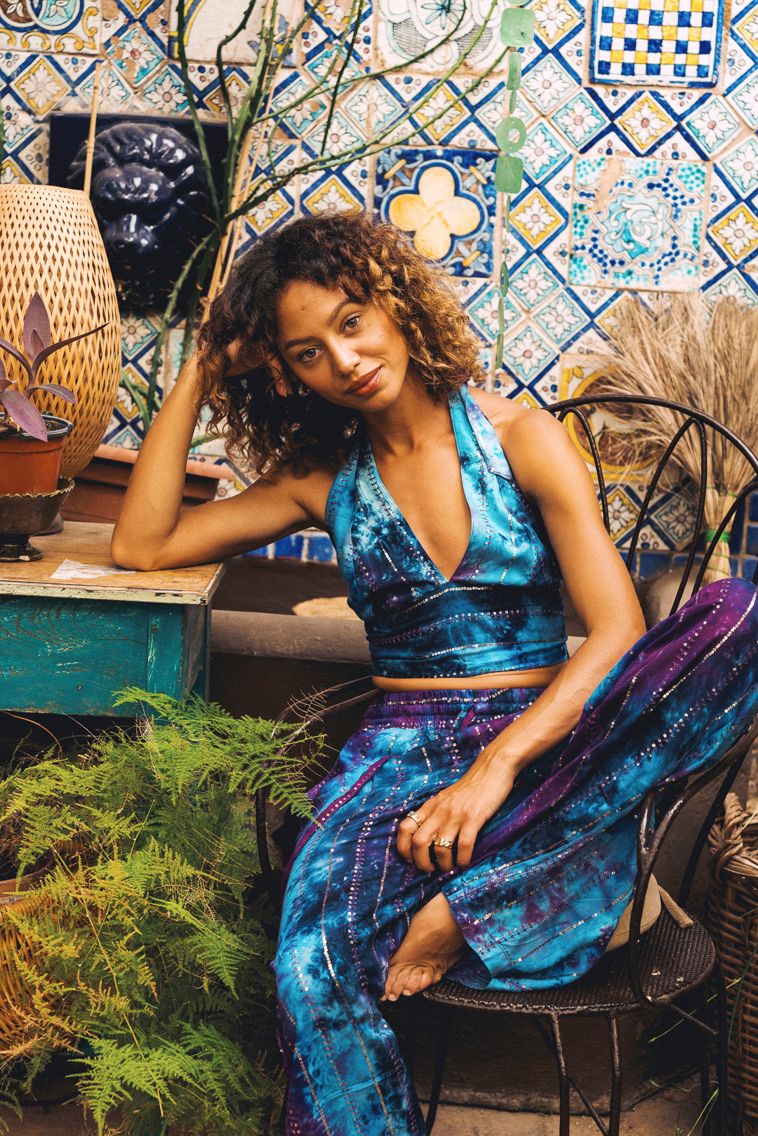 'Ses Salines' LOUNGE SET Crop Top - Blue/ Purple