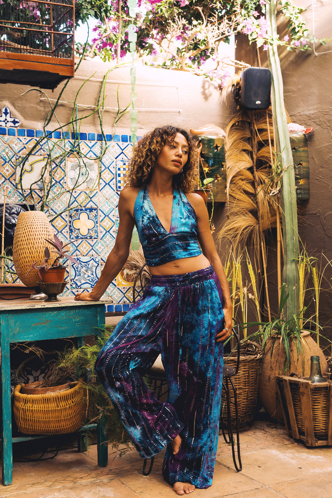 'Ses Salines' LOUNGE SET Crop Top - Blue/ Purple