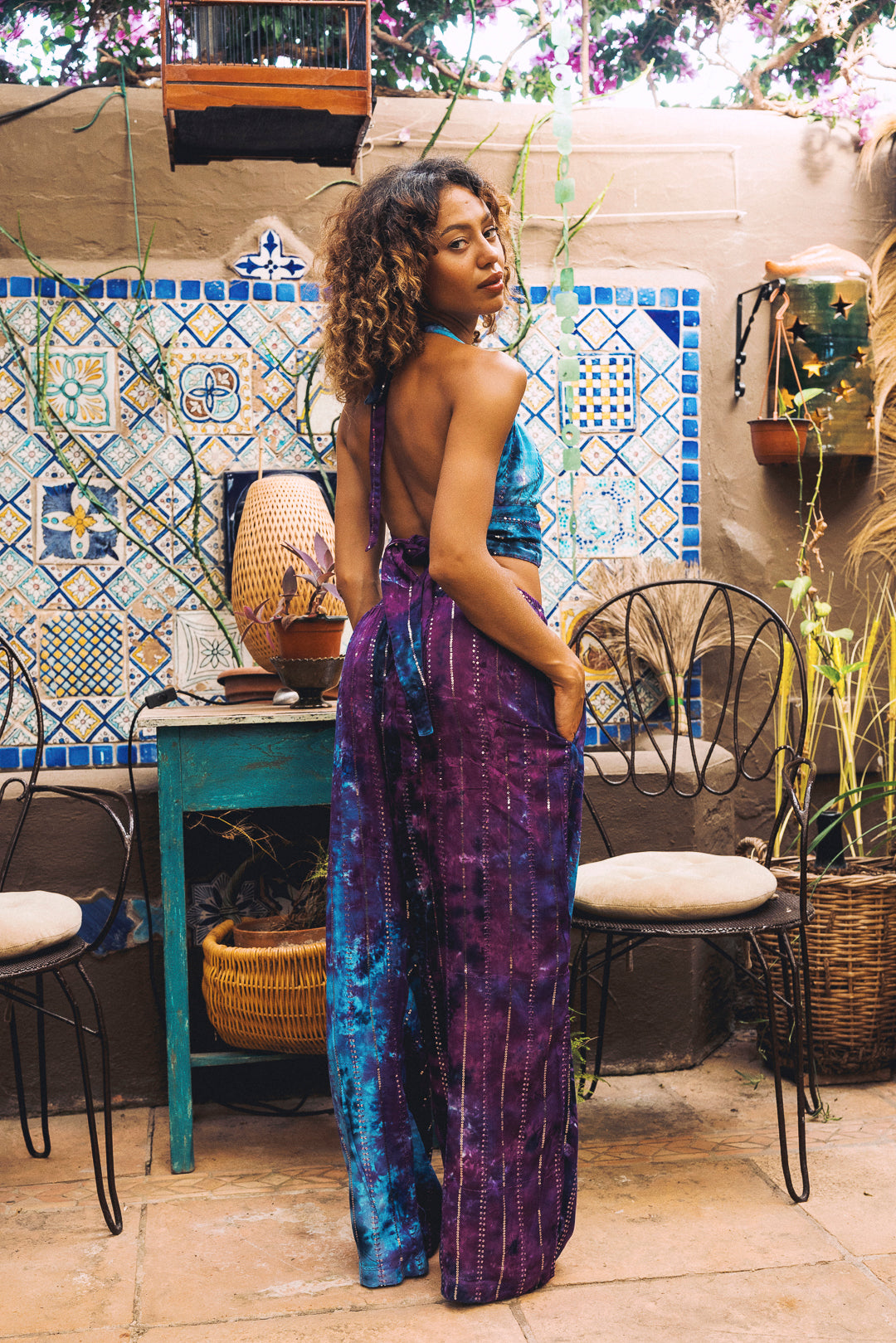 'Ses Salines' LOUNGE SET Crop Top - Blue/ Purple