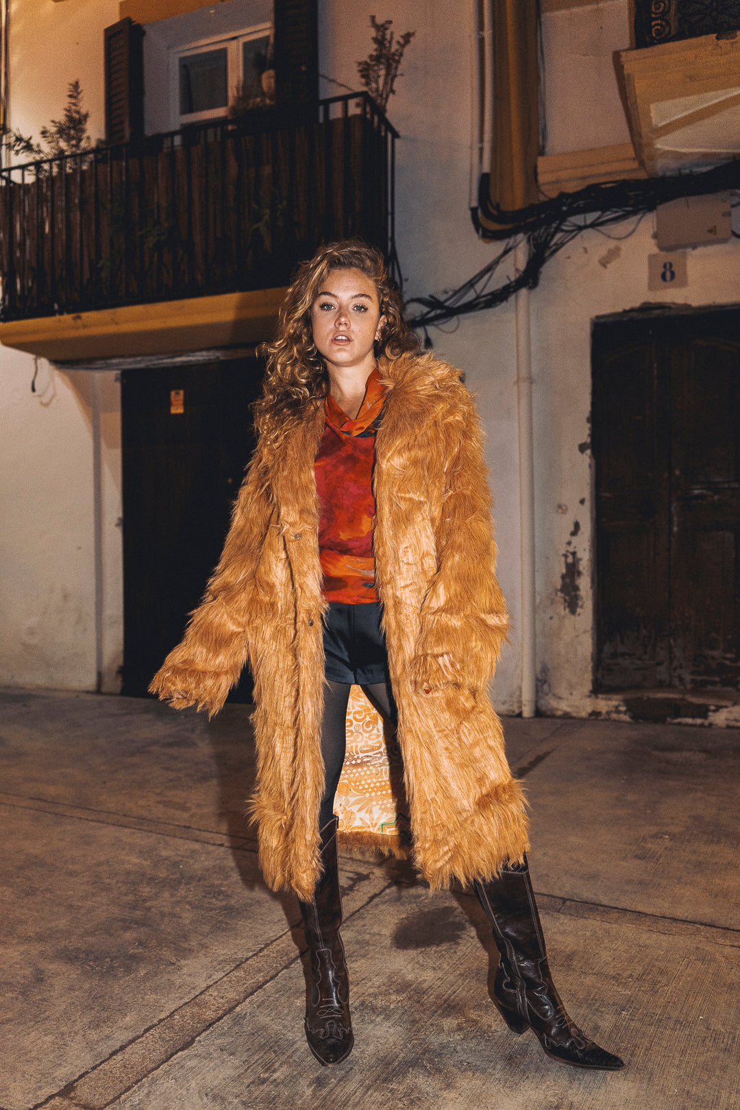 BUFFY Faux Fur Coat in CAMEL FOX