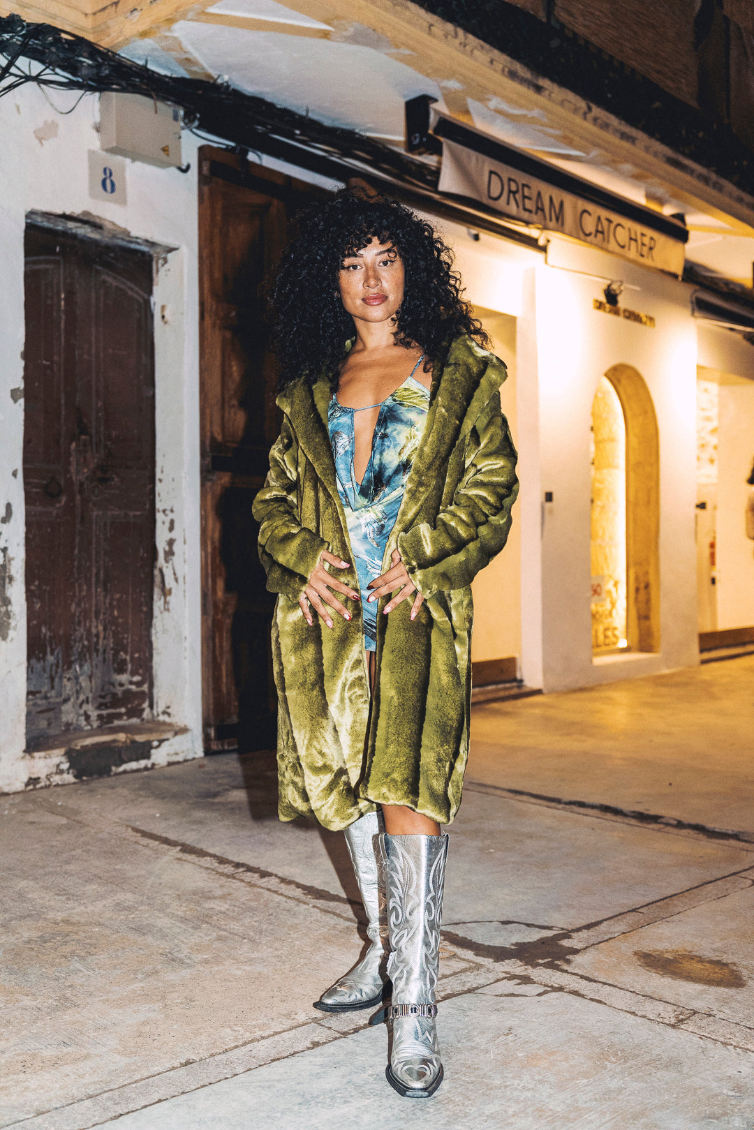 BUFFY Faux Fur Coat in Sage Green