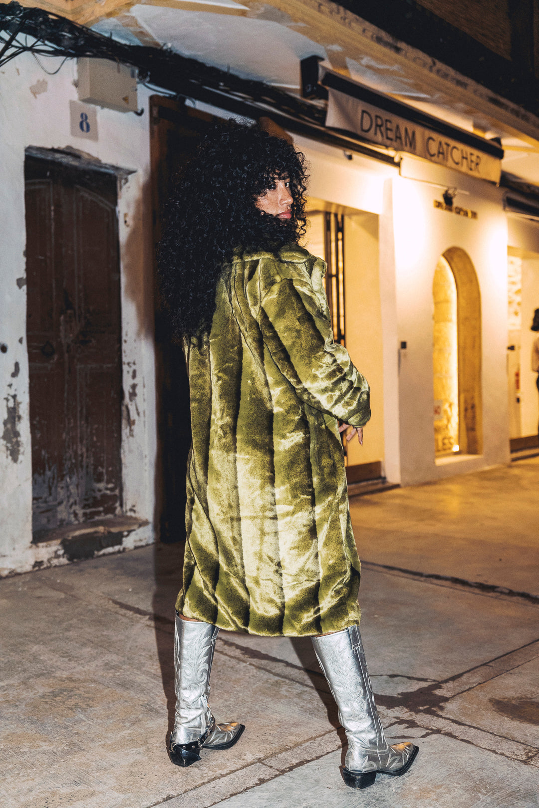 BUFFY Faux Fur Coat in Sage Green