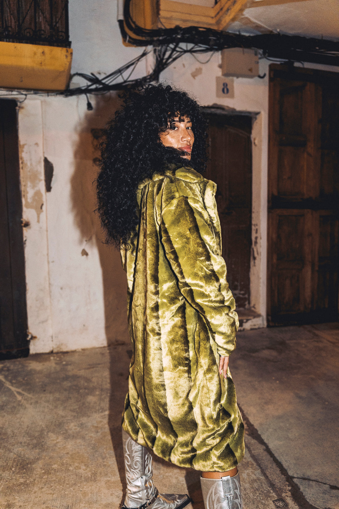 BUFFY Faux Fur Coat in Sage Green