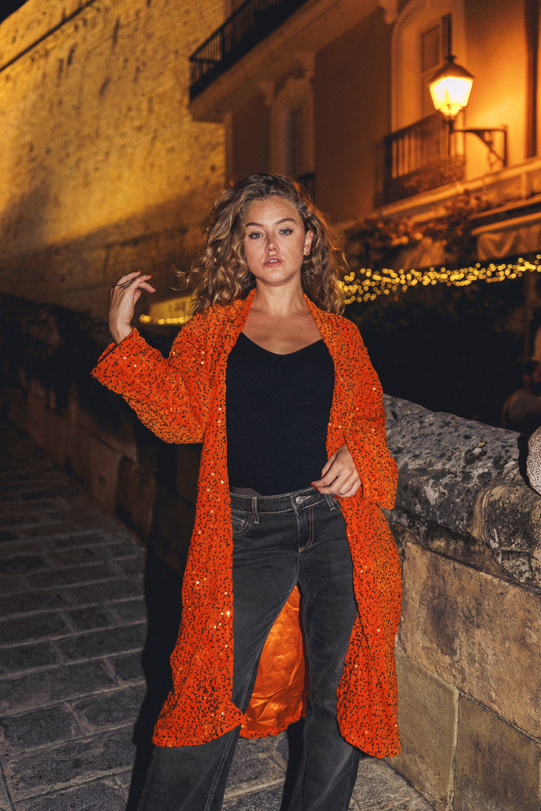 LUMINA Sequin Duster – Orange