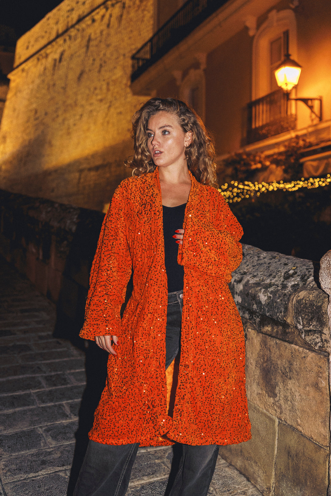LUMINA Sequin Duster – Orange