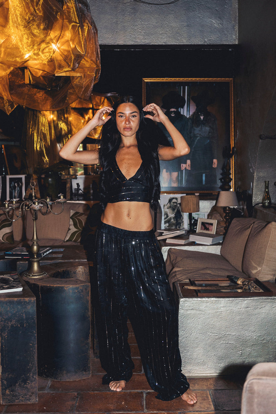 'San Noir' LOUNGE SET Crop Top - Black