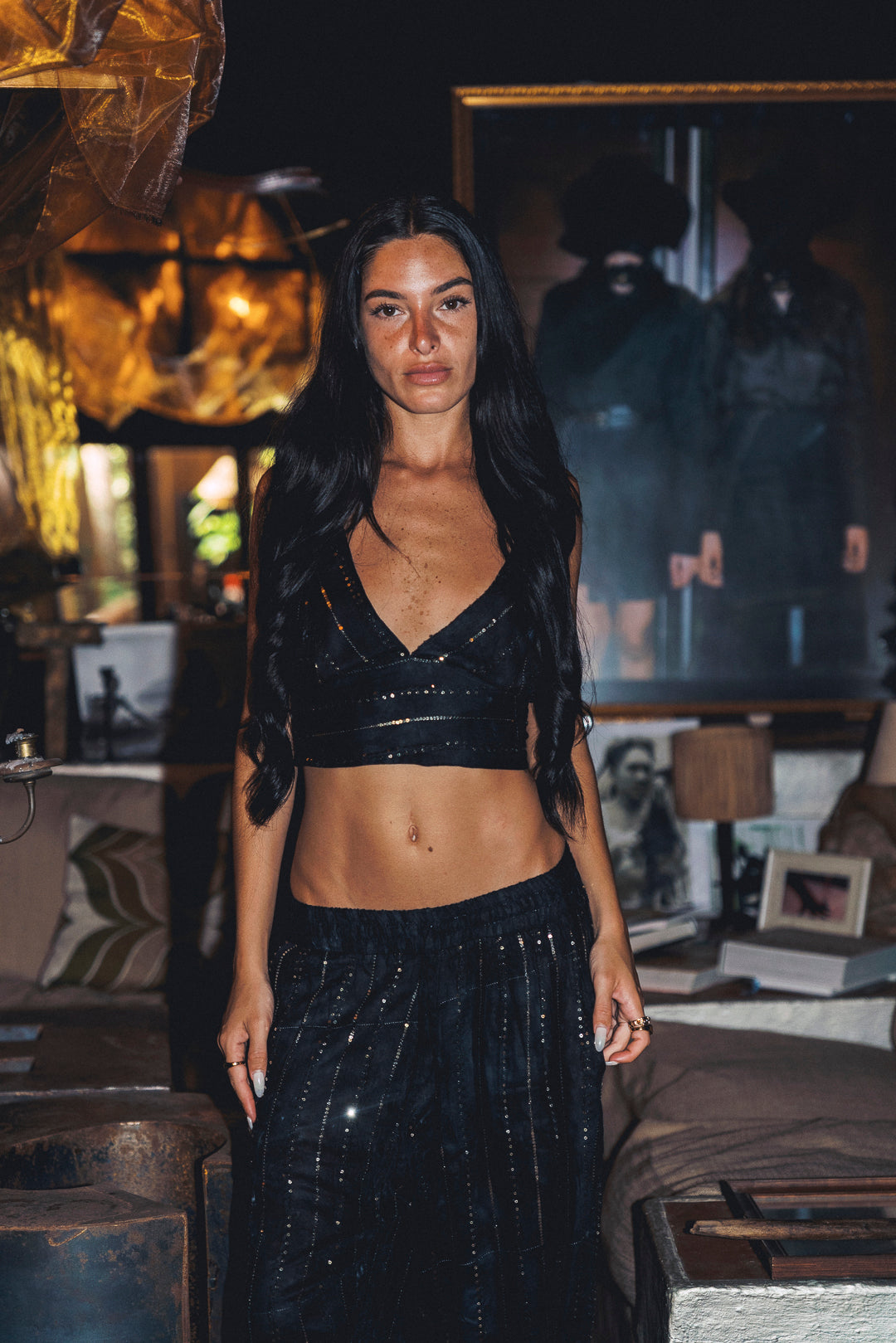 'San Noir' LOUNGE SET Crop Top - Black