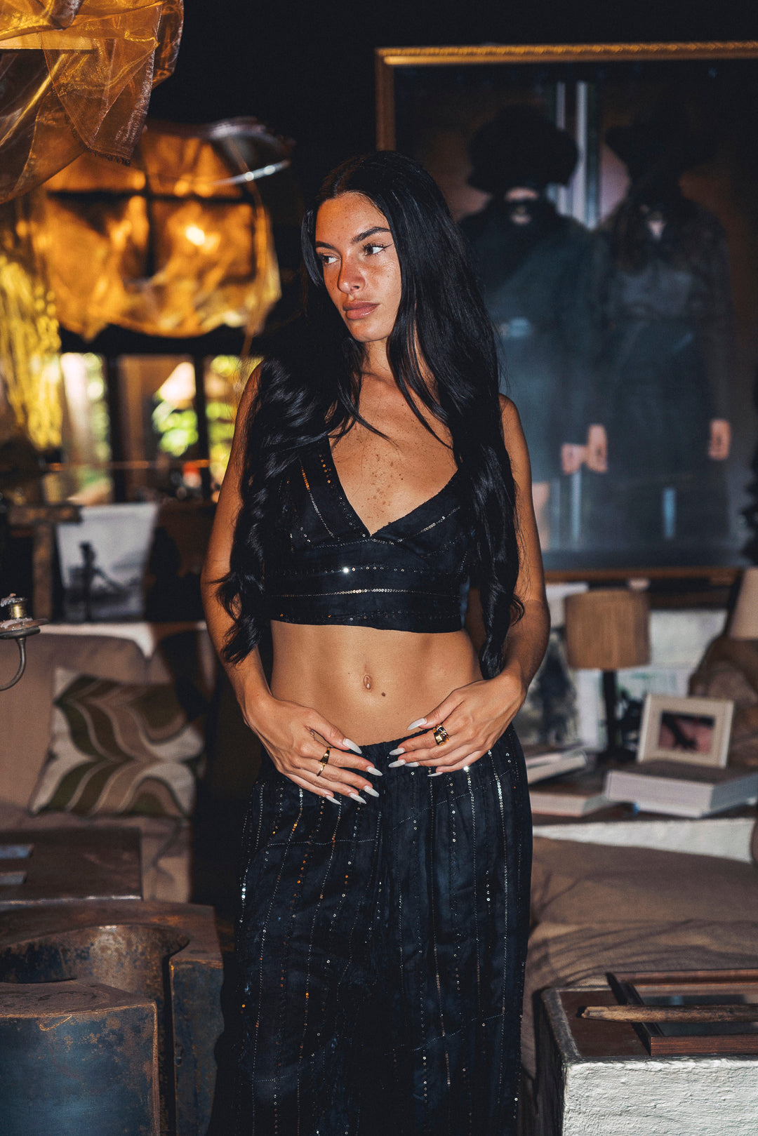 'San Noir' LOUNGE SET Crop Top - Black