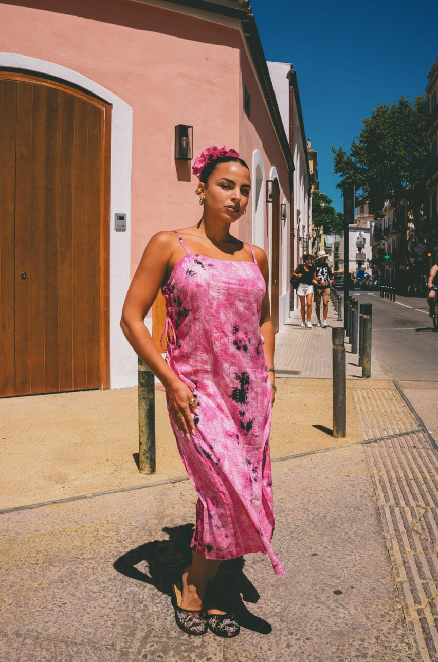 LENI long dress - Pink Tyedye