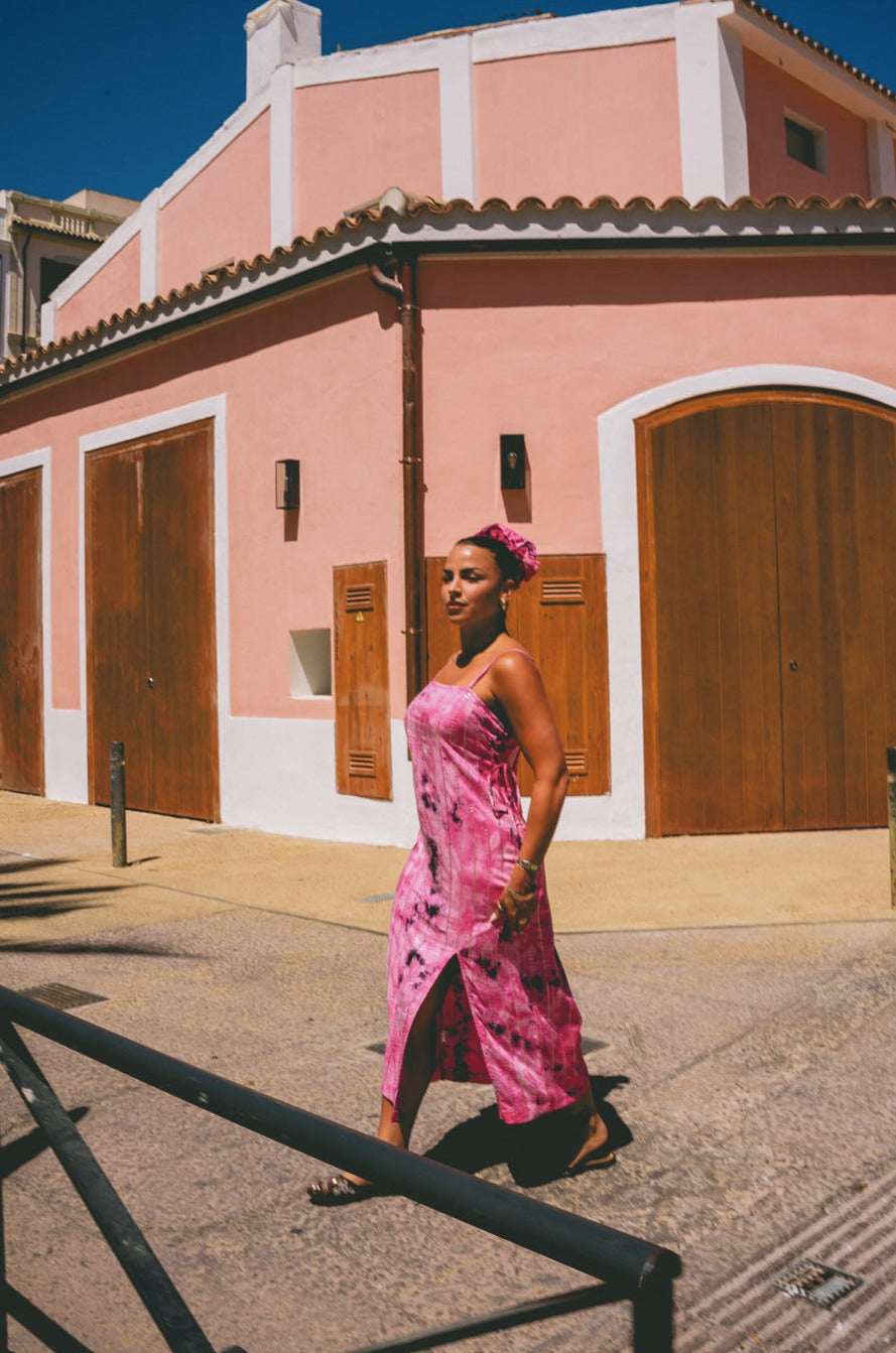 LENI long dress - Pink Tyedye