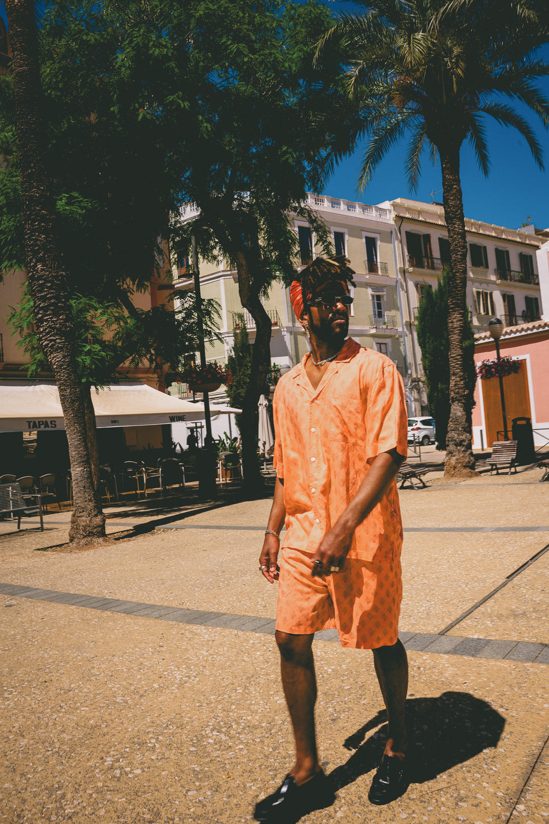 Mens Shorts Peach with gold Batik block print