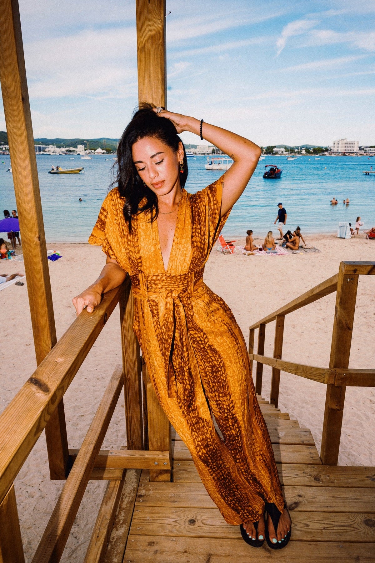 TINA REFINED Golden Hour jumpsuit – Tie waist on seaside steps