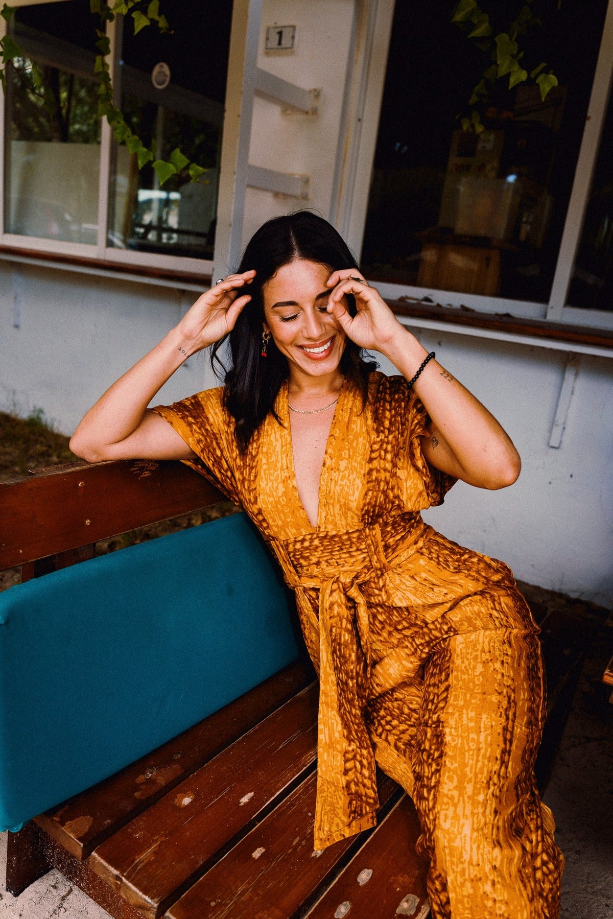 TINA REFINED Golden Hour jumpsuit – Seated neckline detail