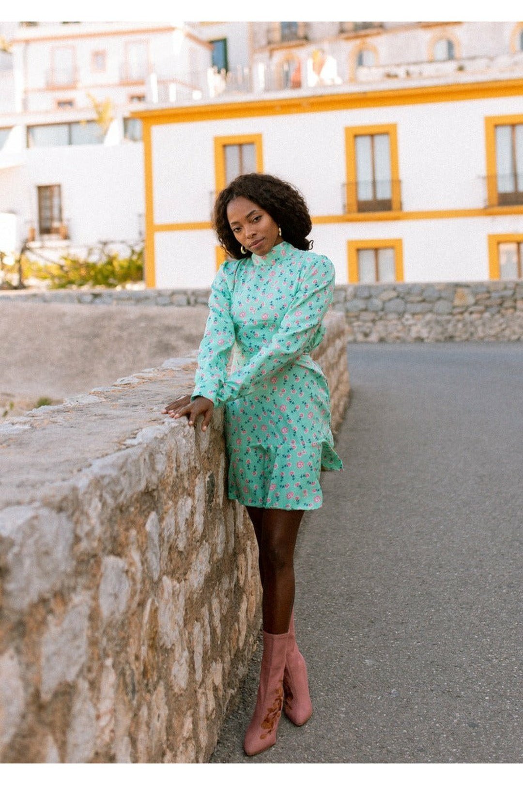 SOFIA Mint Green Retro Floral Skater Mini Dress