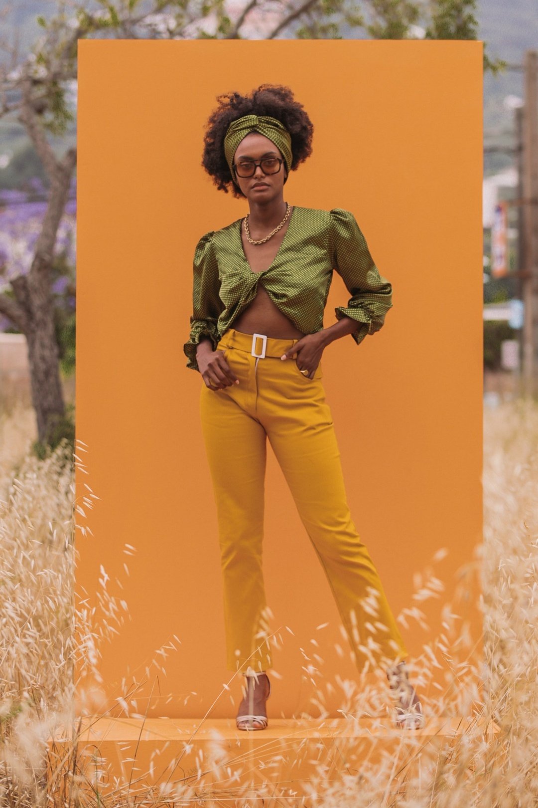UMA Green Twisted Satin Crop Top