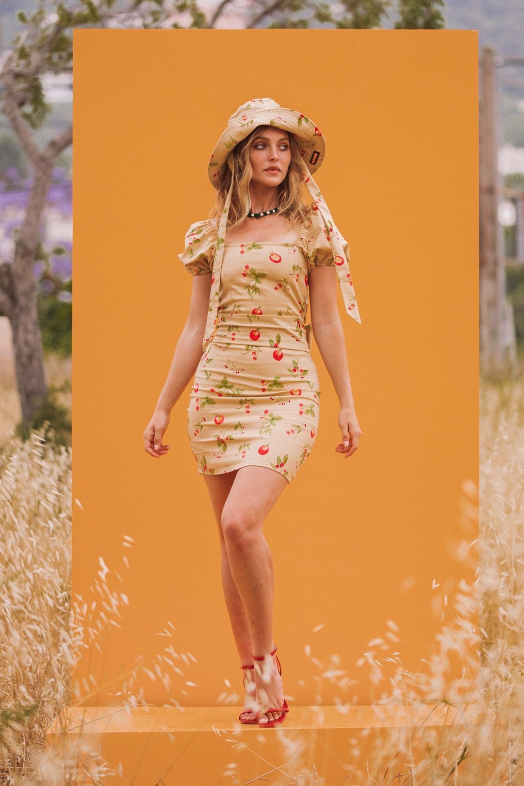 CARLA Cream Cherry Print Mini Dress